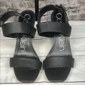 Calvin Klein Black Leather Heeled Sandals Size 8M